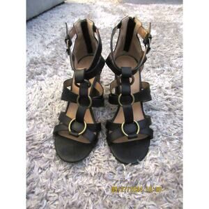 Sleek Black Chunky Heel Shoes – Faux Leather, Size 7